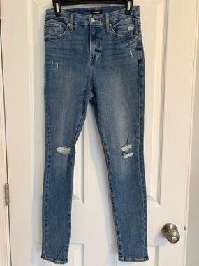 Express Distressed Skinny Jeans in Medium Blue